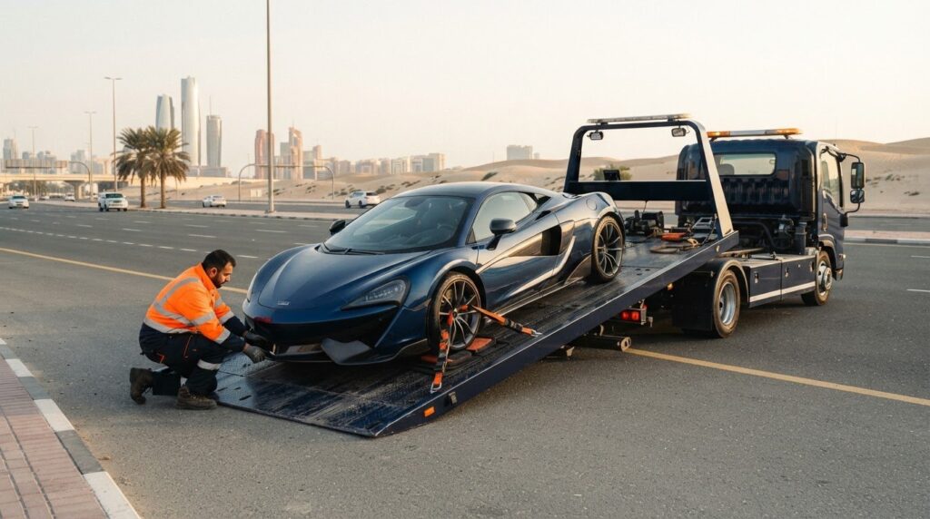 24/7 Desert Car Recovery Abu Dhabi | Off-Road Winch Pull Out Sports Car Recovery Abu Dhabi: Safe, Careful Vehicle Transport